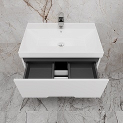 Style Line Тумба с раковиной Матис 70 подвесная белая матовая – фотография-4